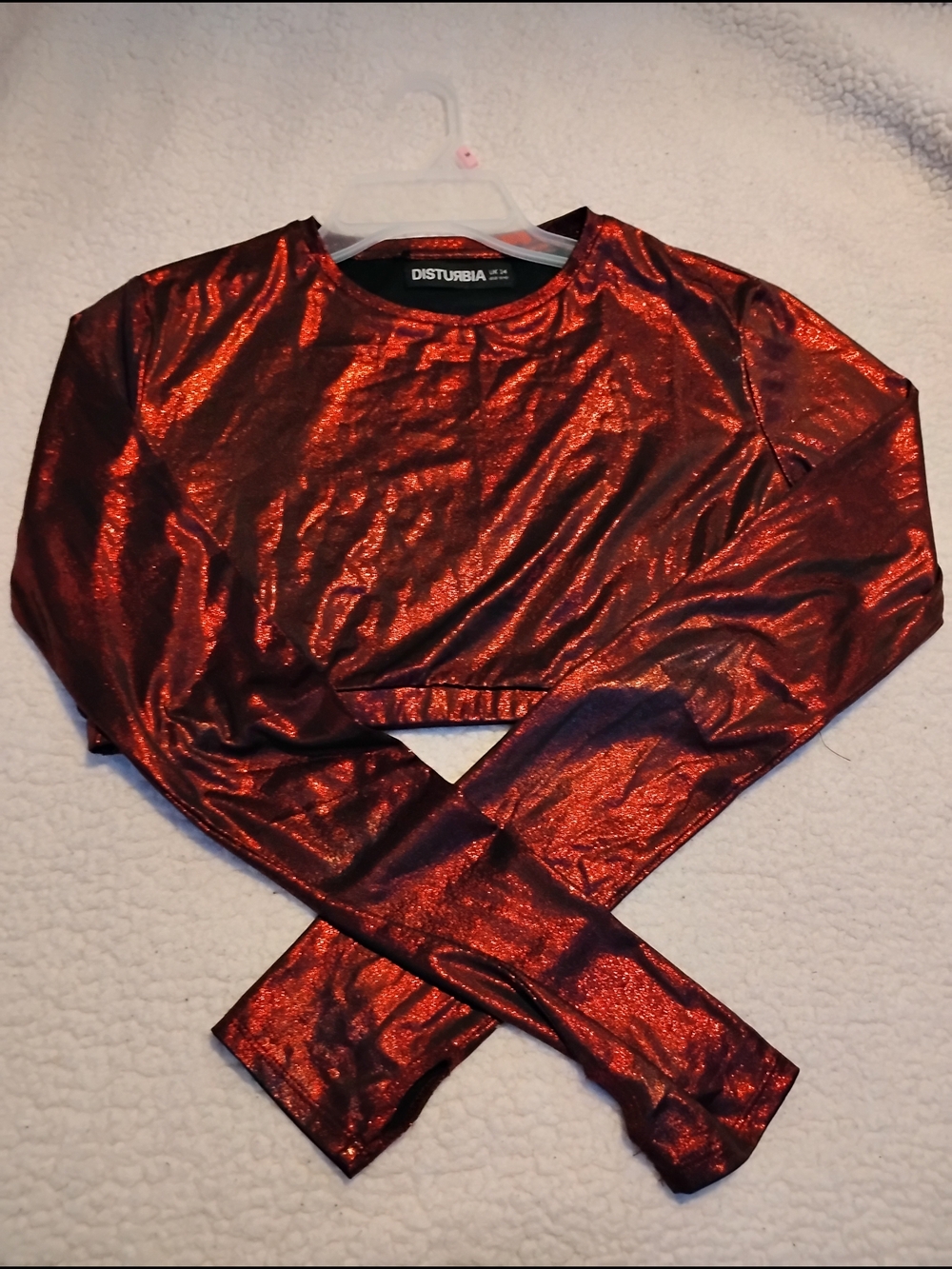 DISTURBIA Shimmery Red Crop Long Sleeve Top